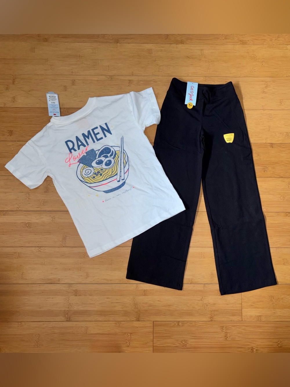 NWT Girl’s Size L 10-12 Outfit - Ramen Tee Top & Black Wide Leg Pants Set